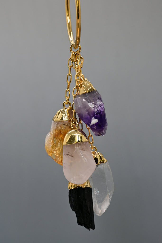 The Healer's Toolbox -  Amethyst + Rose Quartz + Citrine + Tourmaline Quartz Cluster Necklace