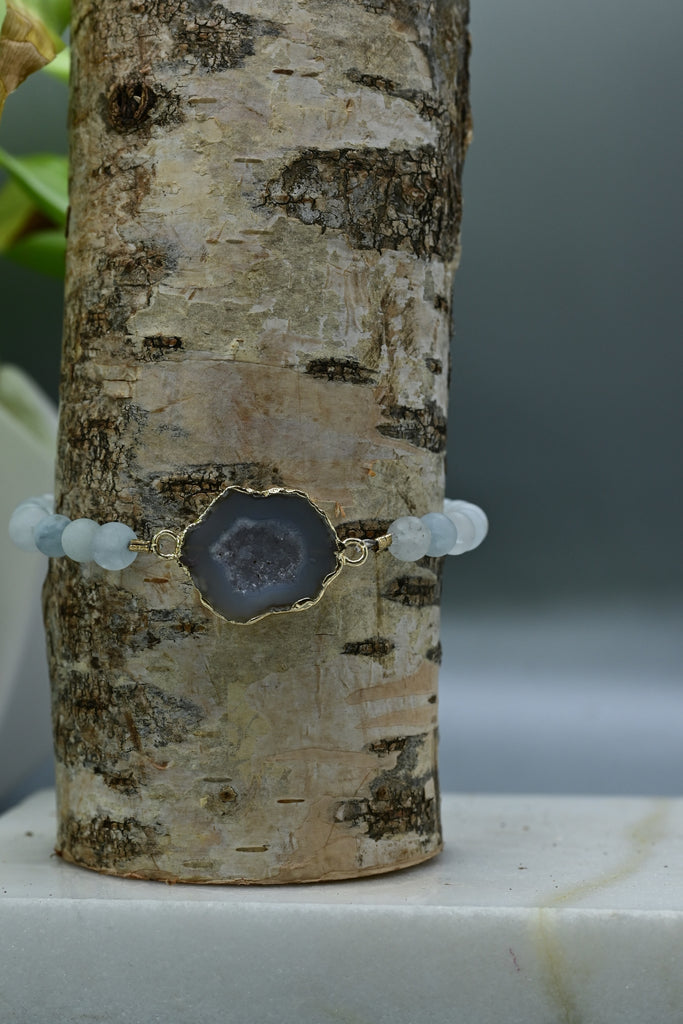 Aquamarine + Agate Druzy Bracelet