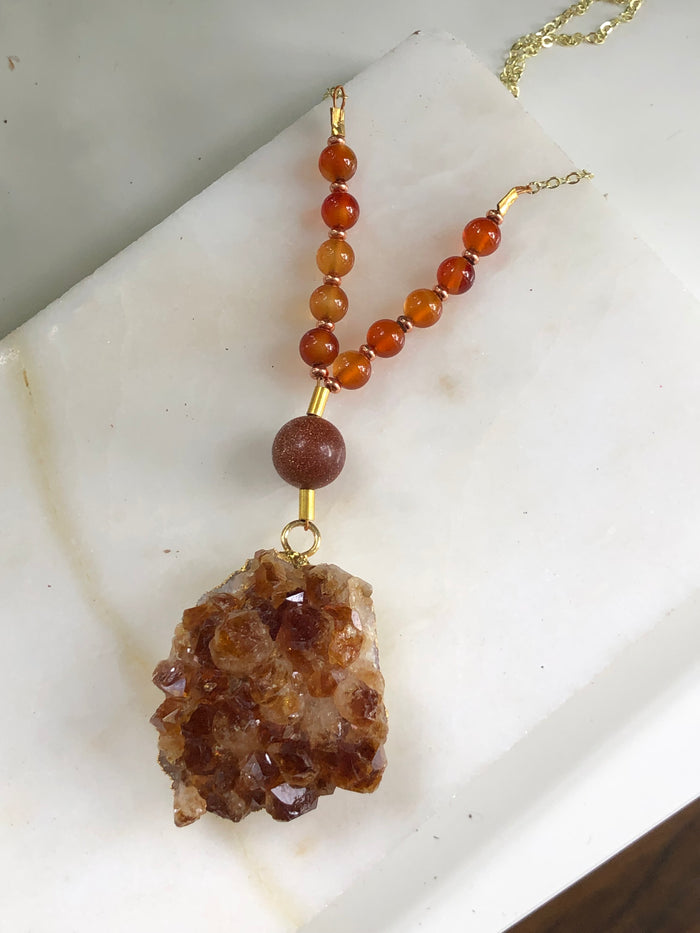 Citrine Necklace with Carnelian + Sunstone