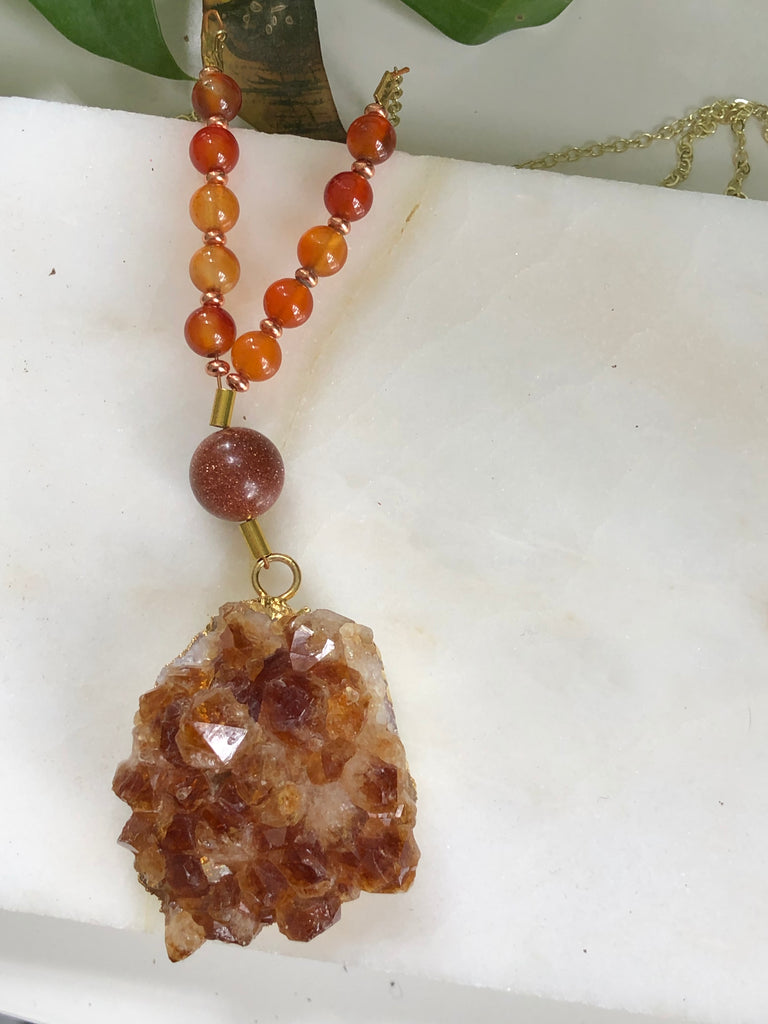 Citrine Necklace with Carnelian + Sunstone