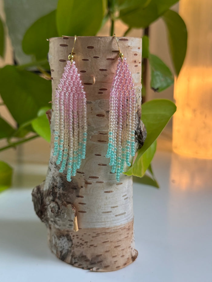 Pastel Rainbow Beaded Boho Earrings