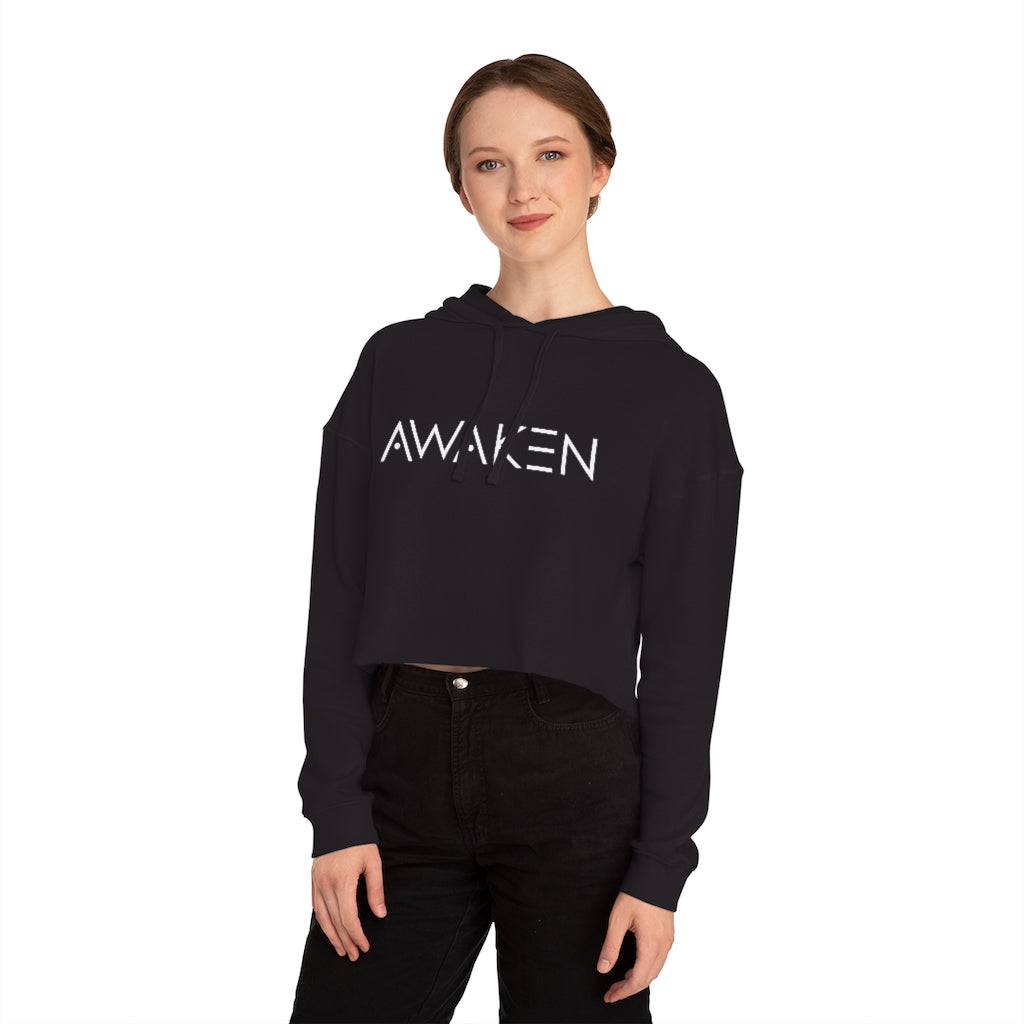 Women’s Cropped Hooded Sweatshirt: Black / grey